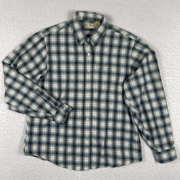 L.L. Bean Tops - LL Bean Shirt Womens 12‎ Gray Green Plaid Flannel Made In USA Outdoors Camping